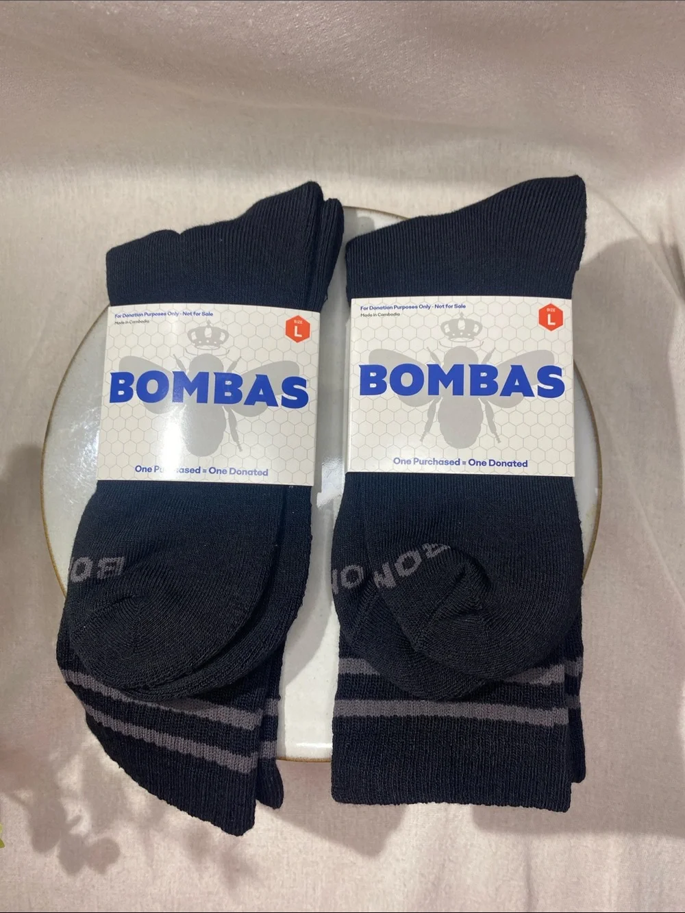 Bombas Men's Crew Athletic Socks in Black with Gray Stripe Accents (Pack of 2)